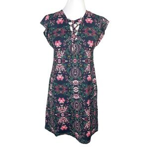 Jessica Simpson Women's Floral Lace-Up Flutter-Sleeve Dress Navy Blue Size 2